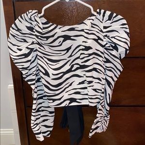 Zebra Print Puff Shoulder Crop Top